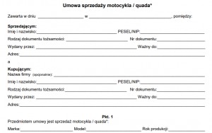 Umowa kupna - sprzedaży motocykla lub quada - gotowy wzór PDF i DOC 2026