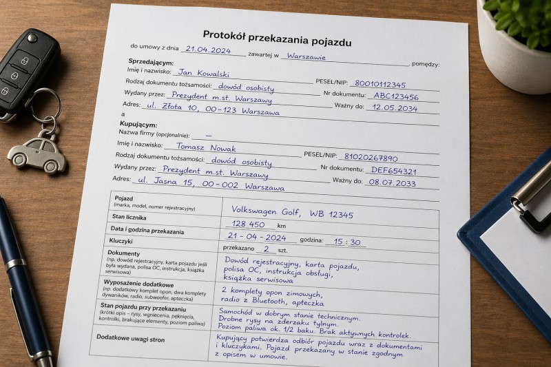 Protokół przekazania samochodu - wzór